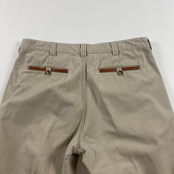 Orvis Zambezi Twill Pants Mens 38 x 29 Khaki Cotton with Leather Trim Cuffed - Picture 4 of 12